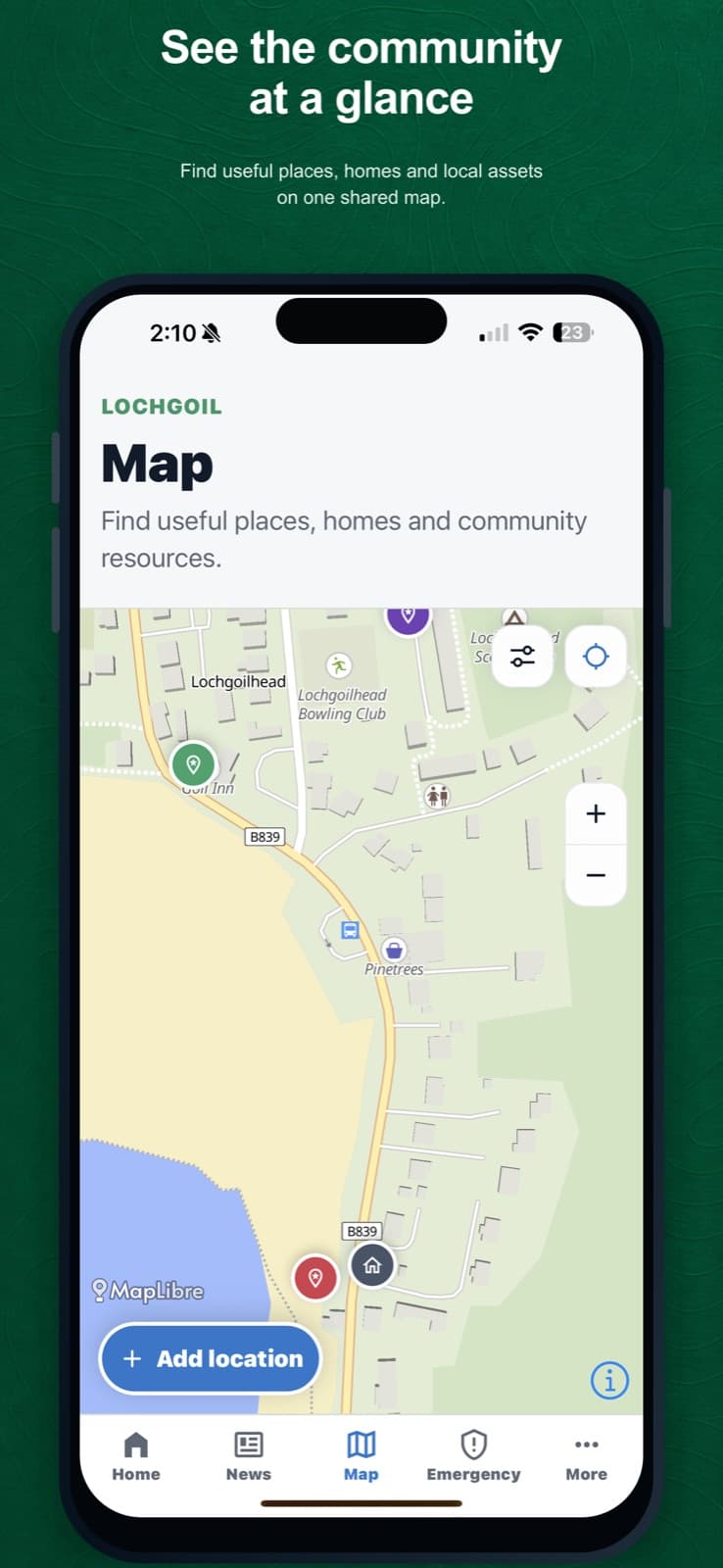Resident app Community Map with coloured community asset markers