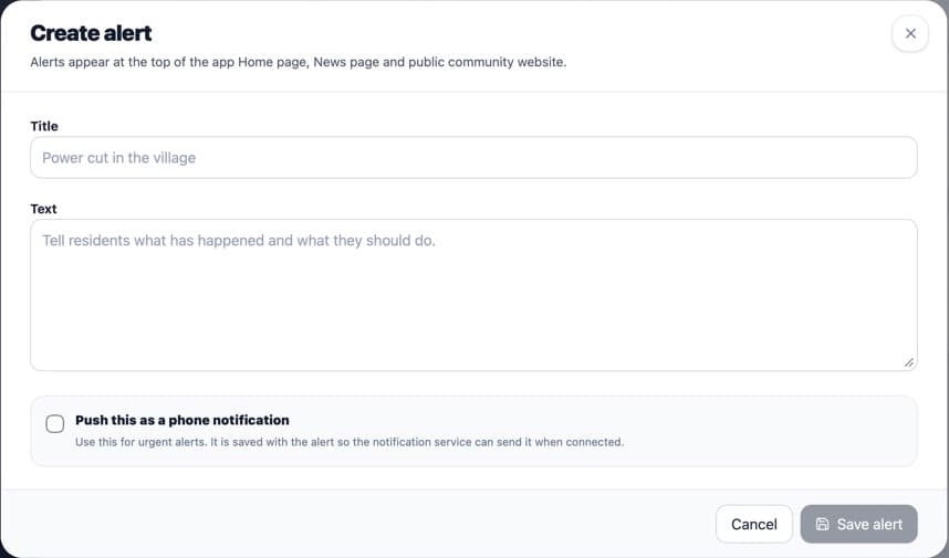 Alert form showing the Push this as a phone notification option