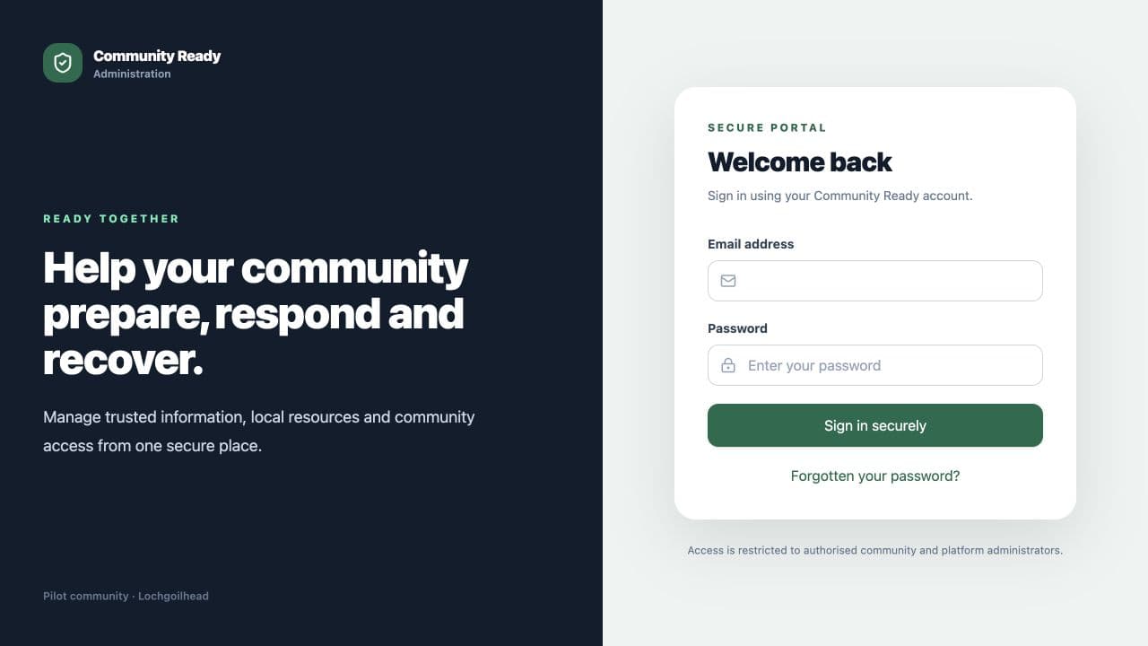 Community Ready secure portal sign-in page